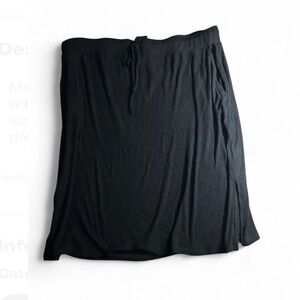 Market & Spruce Black Midi Ribbed Knot Skirt with Drawstring Elastic Waistband